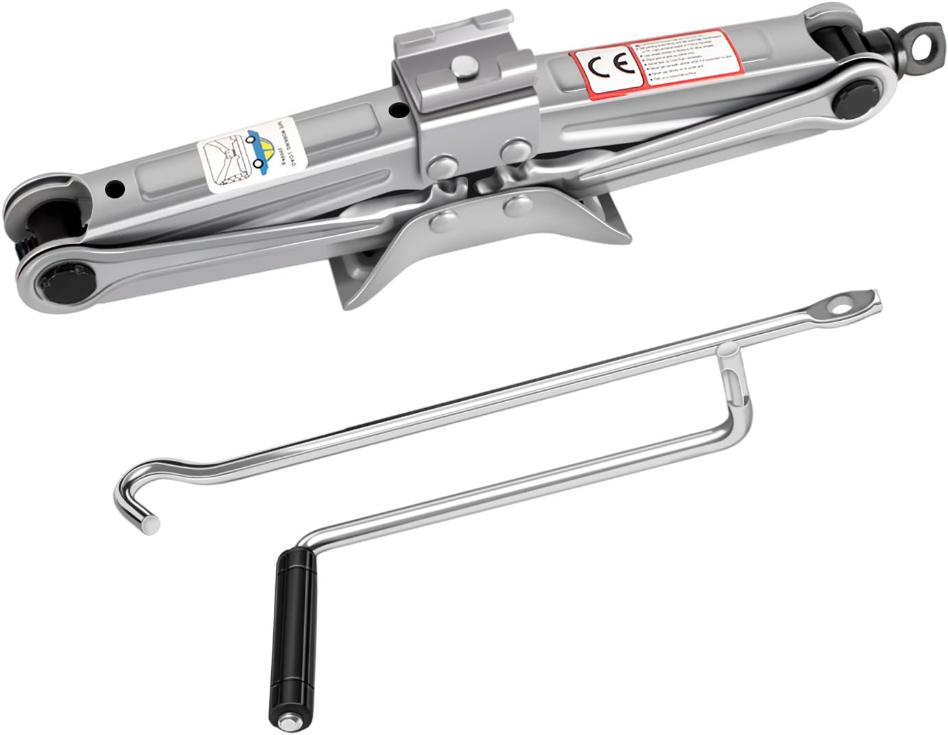 YAOBLUESEA 2 Tonne Scissor Jack with Crank Handle Rustproof Lift Wind Up Scissor Jack - Silver
