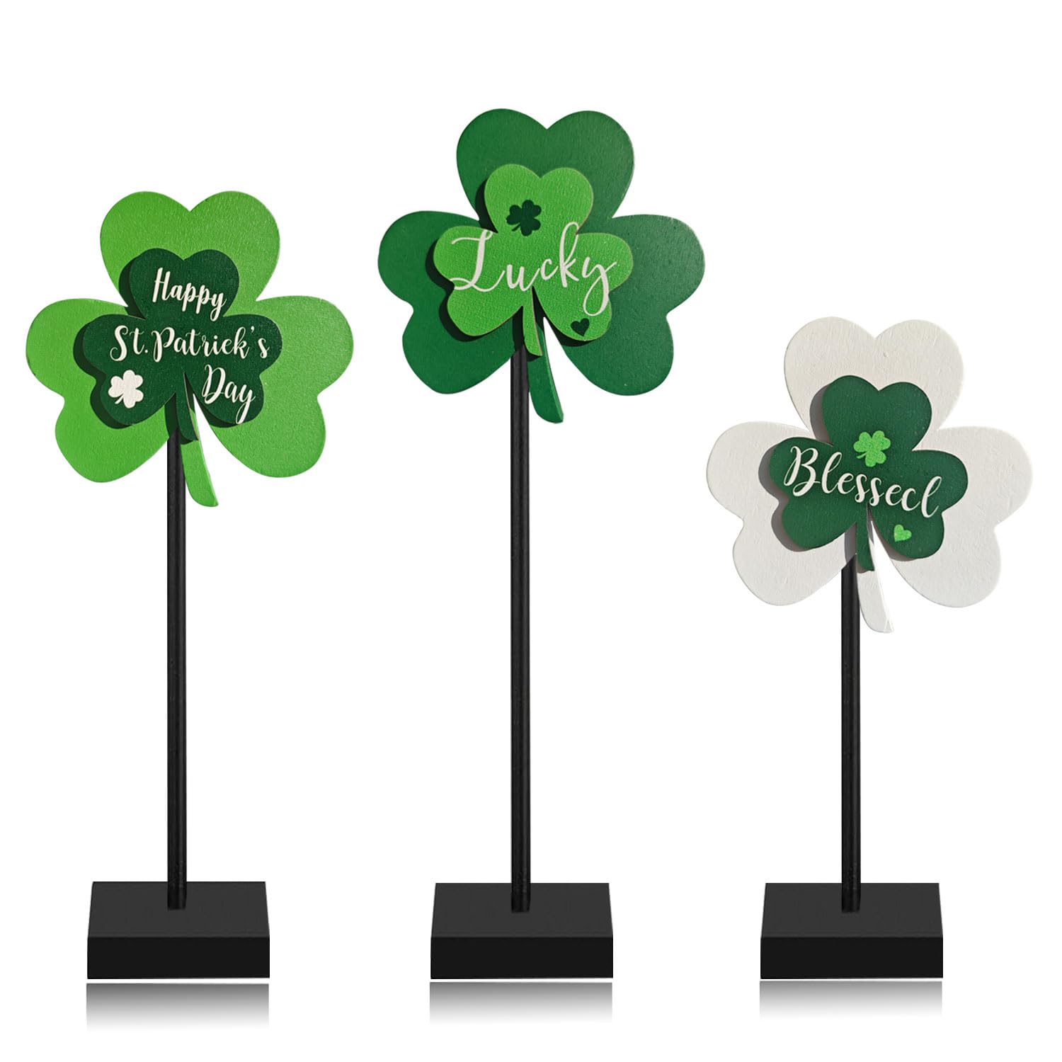 Photo 1 of Happy St. Patrick's Day Blessed Lucky Irish Wood Sign Decor Farmhouse Home Office Coffee Bar Kitchen Table Decor 3 Pieces Green