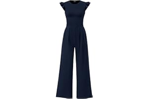 PRETTYGARDEN Summer Jumpsuits for Women Dressy 2026 Fashion Ruffle Cap Sleeve Romper Crew Neck Rib Knit One Piece Outfits