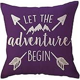 ULOVE LOVE YOURSELF Adventure Arrow Throw Pillow Covers Mountain Forest Pillowcases 18 x 18 Inch Let The Adventure Begin Decorative Cushion Covers for Cabin/Camper (Purple)