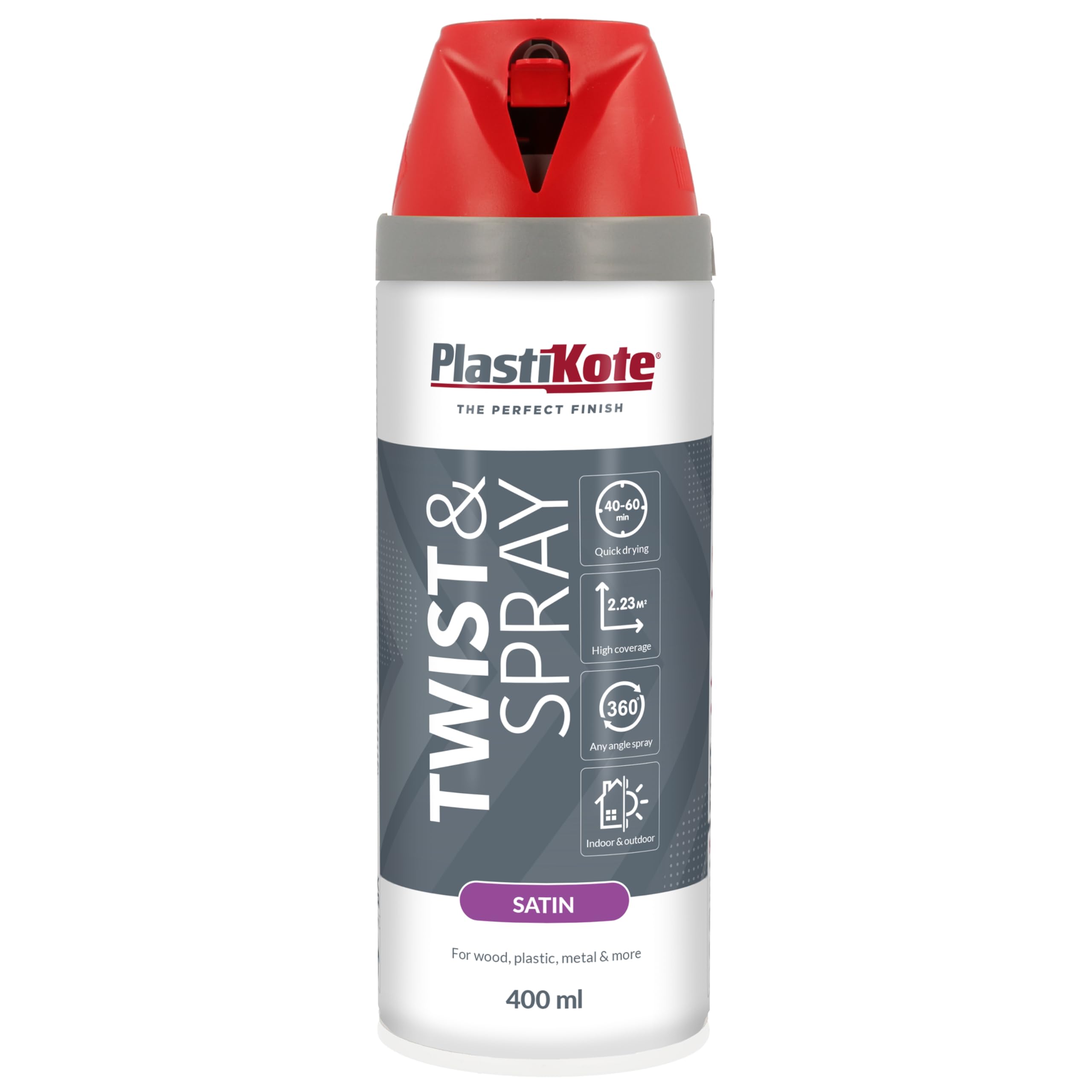 Plasti-kote 22106 400ml Premium Spray Paint Satin - Real Red