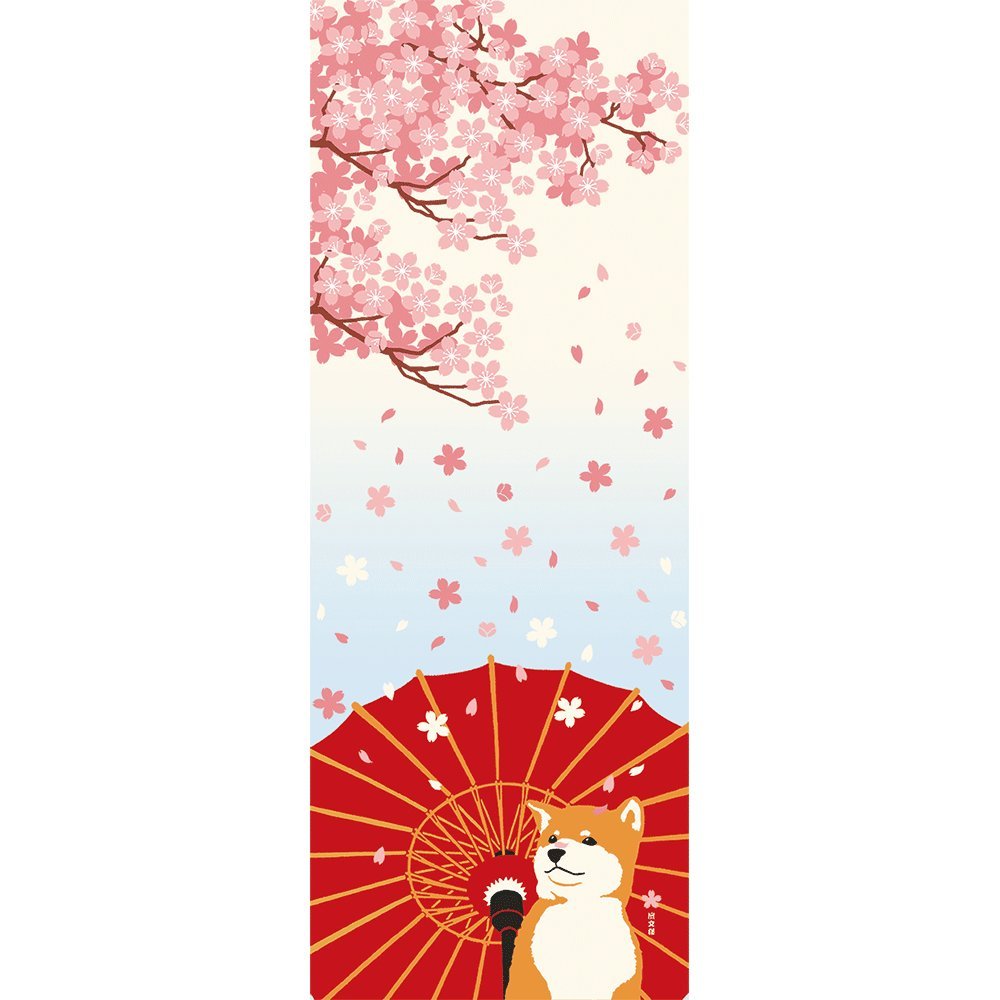 Hamamonyo Nassen Tenugui Towel Shiba Inu and Sakura