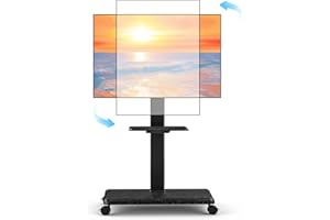 Neothm Mobile TV Stand with Wheels, Swivel Rolling TV Stand for 32-75 Inch TVs with Shelf, Landscape to Portrait, Height Adjustable Portable TV Cart with Tilt, VESA 600x400mm, 110lbs Capacity