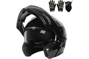 HELMELKIN Adult Modular Motorcycle Helmets, DOT Approved Flip up Dual Visor Full Face Helmet for Men Women Moto ATV UTV Snowmobile ADV Four Wheeler Street Bike with Gloves & Mask