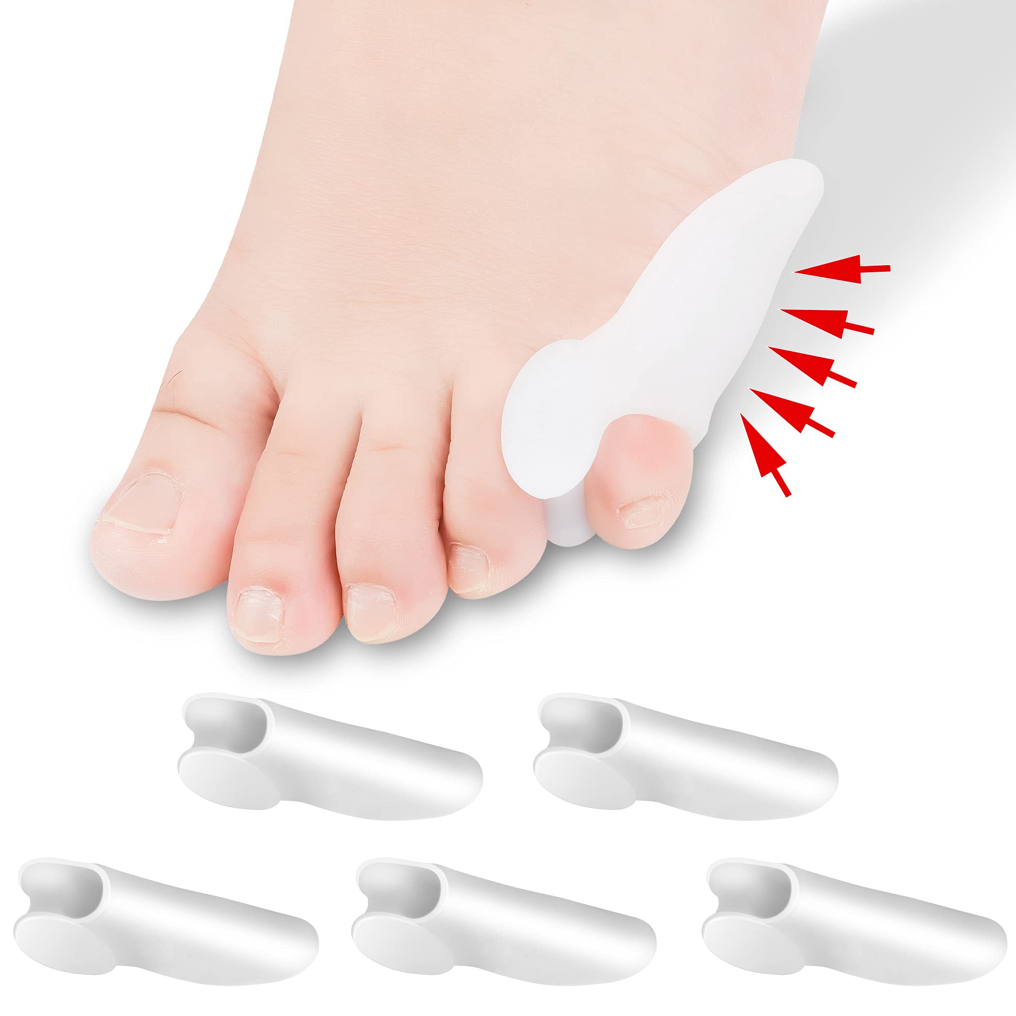 DYKOOK Pinky Toe Gel Bunion Protector 6 Piece Tailors Bunion Corrector Little Toe Separators Soft Gel Bunion Pads Toes Spacers for Bunionette Pain Relief and Corn, Callus, Blisters Protect (White)