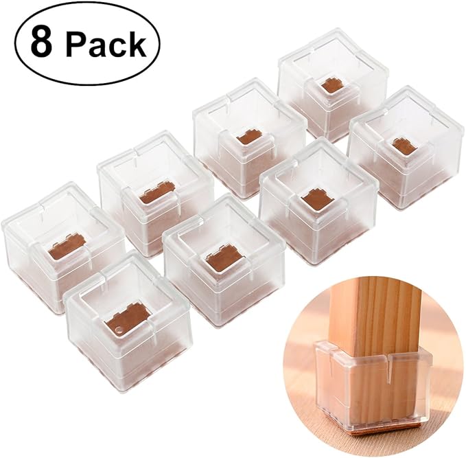 NUOLUX Chair Leg Caps 8pcs Square Silicone Chair Leg Caps Cups Pads