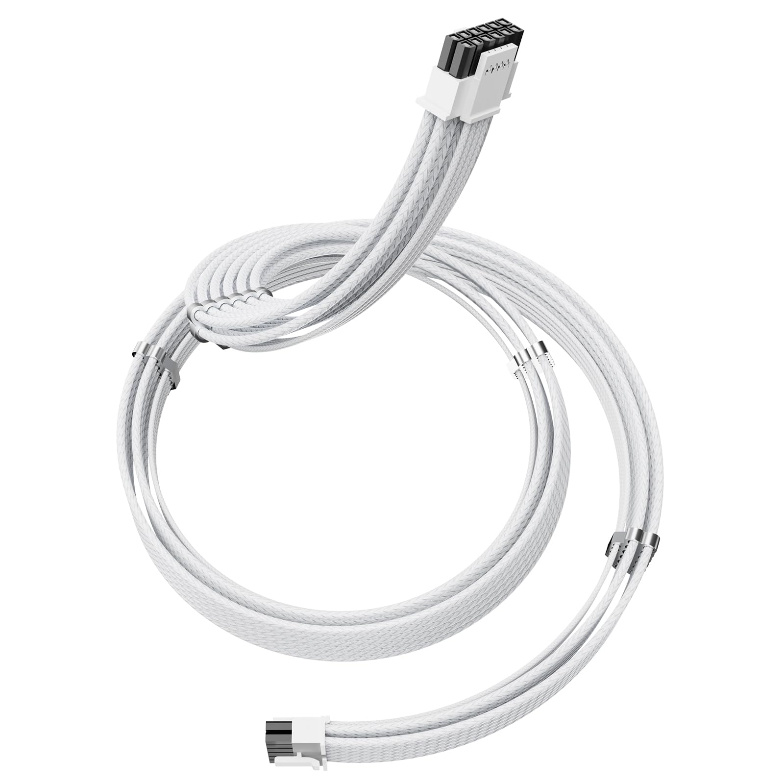Photo 1 of SIRLYR 12V-2×6 PCIE 5.1 GPU Cable, 16 Pin 12VHPWR PSU Cable for ATX 3.1/3.0 Power Supply,600W Output for RTX 40/50 Series PC Setup 70cm White Nylon Braided with Alloy Wire Combs
