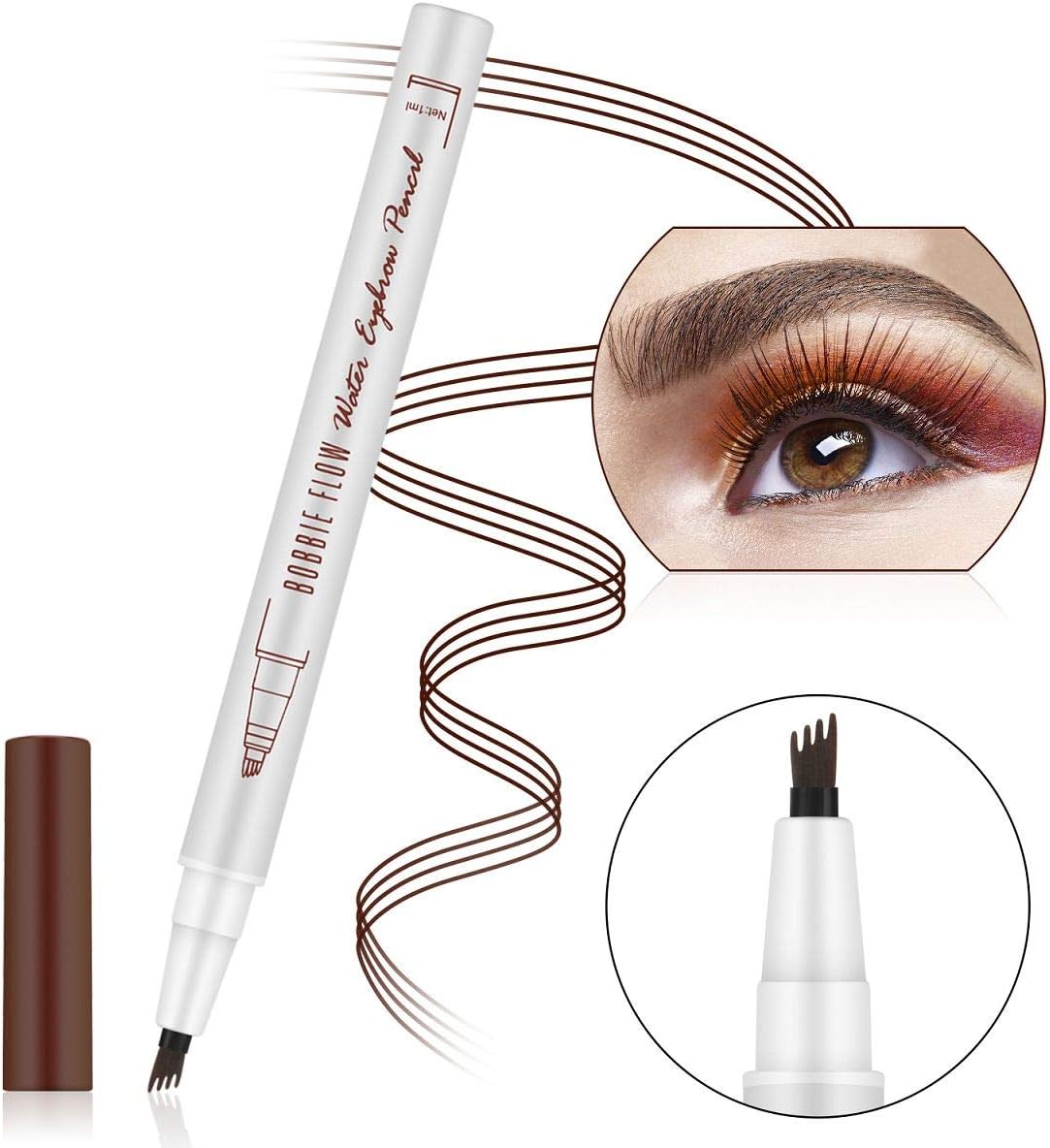 Eyebrow Pencil - Tattoo Eyebrow Pen with Fork Tip Long-lasting Waterproof Brow Gel and Smudgeproof Tatbrow Ink pen for Natural Hair-Like Defined Brows(Light Brown)