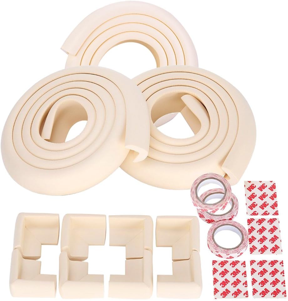 Safety Corner Protector Guards For Kids Caring Home Furniture Edge Cushion Table Anti-Collision Bumper Strip 3 Rolls (Each Roll is 2 Meters Long)With 8 Corner Protectors,Beige (Beige)