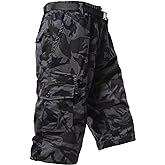 Mylldey Men's Cargo Shorts 3/4 Relaxed Fit Mens Running Shorts 7 Pockets Elastic Waist Cotton Hiking Shorts