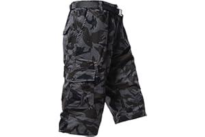 Mylldey Men's Cargo Shorts 3/4 Relaxed Fit Mens Running Shorts 7 Pockets Elastic Waist Cotton Hiking Shorts