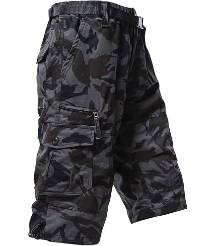 LIKEOULI Mens Cargo Pants Elastic Waist Big and Tall Knee Length