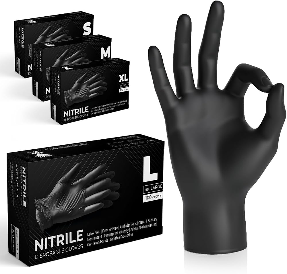 The Real Touch Black Nitrile Disposable Gloves Large 100 Count