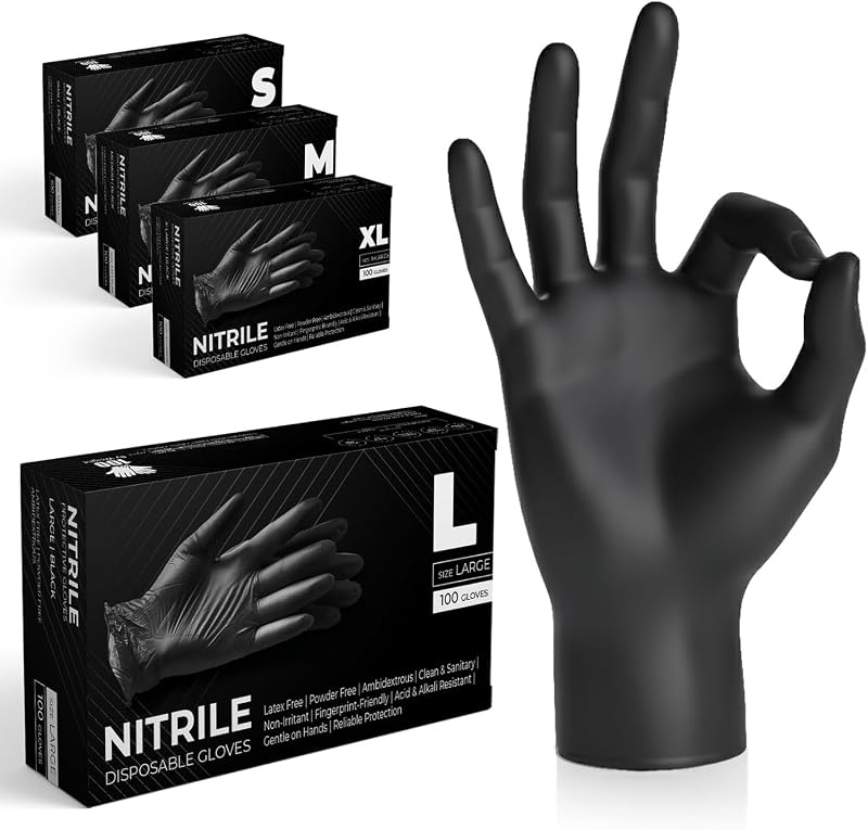 The Real Touch Black Nitrile Disposable Gloves Large 100 Count