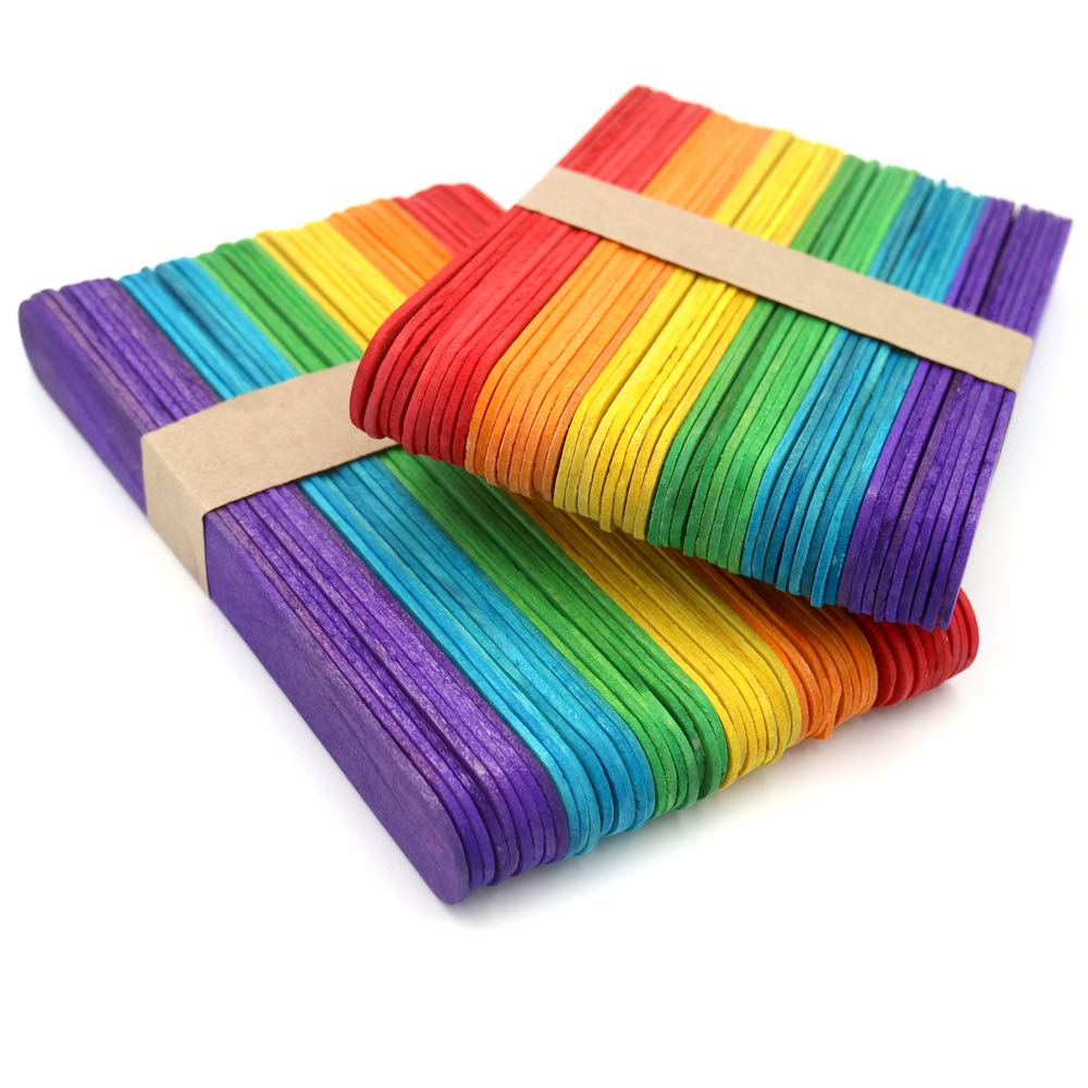 KINGLAKE 100 Pcs 6" Colored Wooden Craft Sticks Jumbo Wood Sticks for