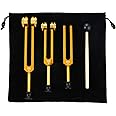 Tuning Forks Set 128Hz, 256Hz, 512Hz, Sound Instrument Tuning Forks Chakra with Hammer, Storage Bag and Cleaning Cloth, Gold