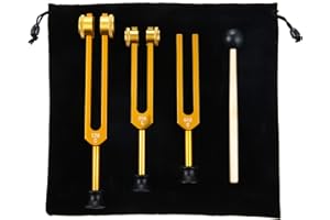 ETERMETA Tuning Fork Set(128Hz, 256Hz, 512Hz), Tuning Fork Instrument for Chakra with Hammer, Storage Bag and Cleaning Cloth, Gold