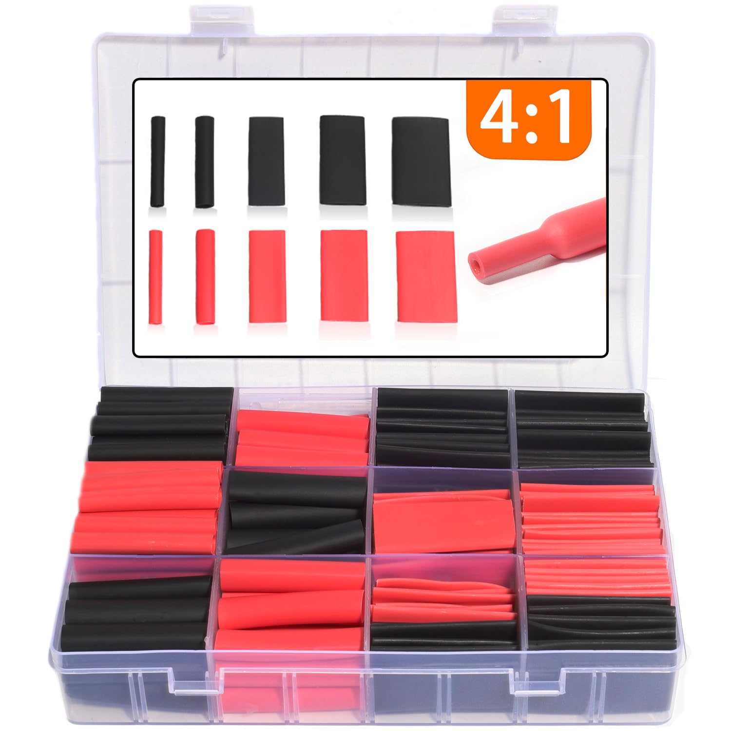shengbowi Marine Heat Shrink Tube Sleeve 4:1 Black, Red Electronic DIY Kit Insulation Sleeving Polyolefin Shrinking Assorted Tubing Wire Cable 190pcs