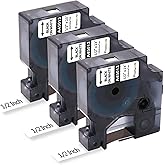 3-Pack Label Maker Tape Compatible with DYMO D1 Label Tape 45013 S0720530 Replace for D1 A45013 Refills, Black on White, 1/2 In x 23Ft, for Dymo LabelManager 160 420P 210D 280 360D PnP 220P 260P 500TS