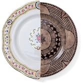 SELETTI HOBYO Dish, Plate, White &amp; Brown, 10.6 inches (27 cm), Tableware, Western, Eastern Floral Pattern, Round