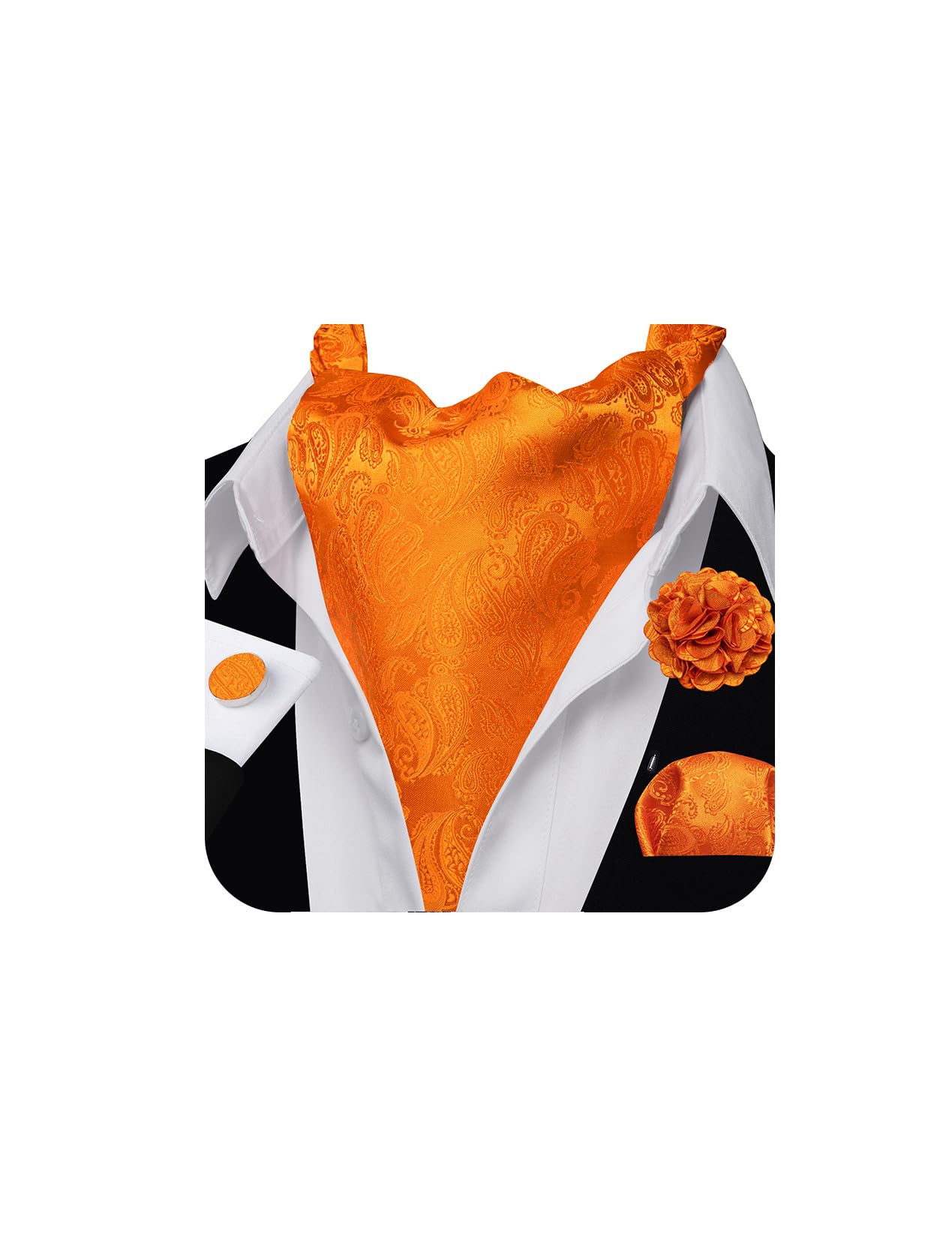 Ailisus Hot Orange Cravat Tie and Lapel Pin Set