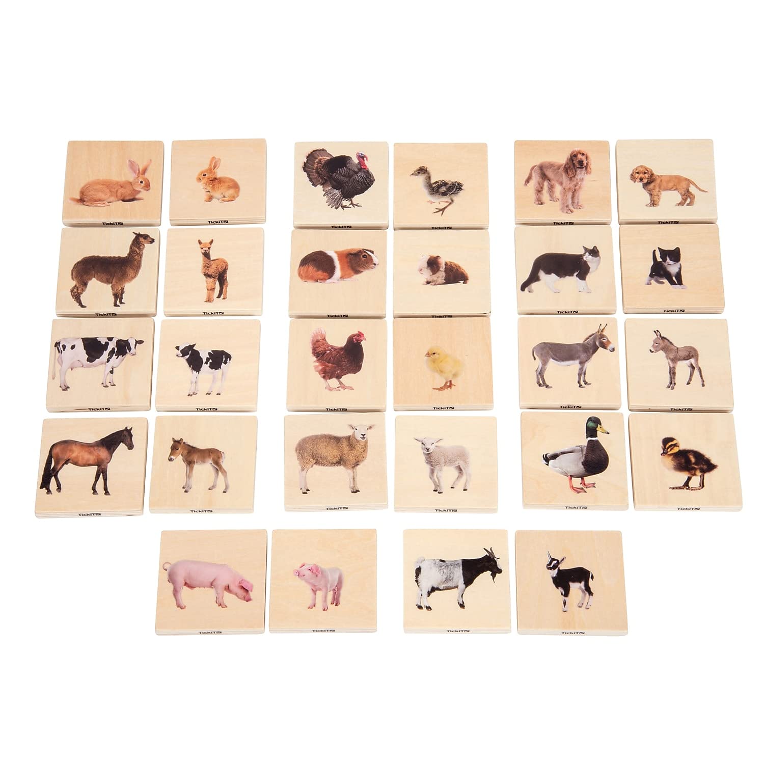 tickit Domestic Animal Family Match Set – 28 Pieces Wooden Snap and Matching Game with Real Photos, Multicolour