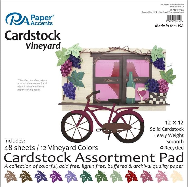 Accent Design Paper Accents Cardstock Pad 12x12 48pc Smooth Vineyard AST