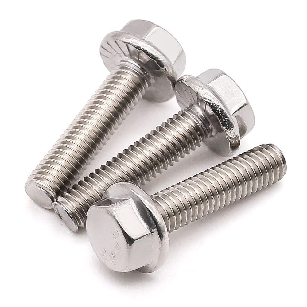 Photo 1 of 3/8-16 x 3/4 Serrated Flange Hex Head Bolts Screws, 304 Stainless Steel 18-8, Fully Threaded, Coarse Thread UNC, 10 pcs