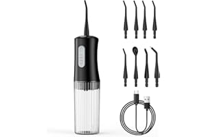 KIDSCOTER Cordless Water Flosser for Teeth Cleaning Pick - Electric Dental Irrigator with 4 Cleaning Modes & 8 Jet Tips, IPX7 Waterproof, Portable Rechargeable Design for Home & Travel Use,Black