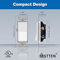 BESTTEN 10 Pack 3-Way Decorator Light Switch, 15A