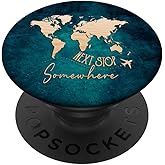 Next Stop Somewhere - Turquoise World Map Travel Quote PopSockets Adhesive PopGrip