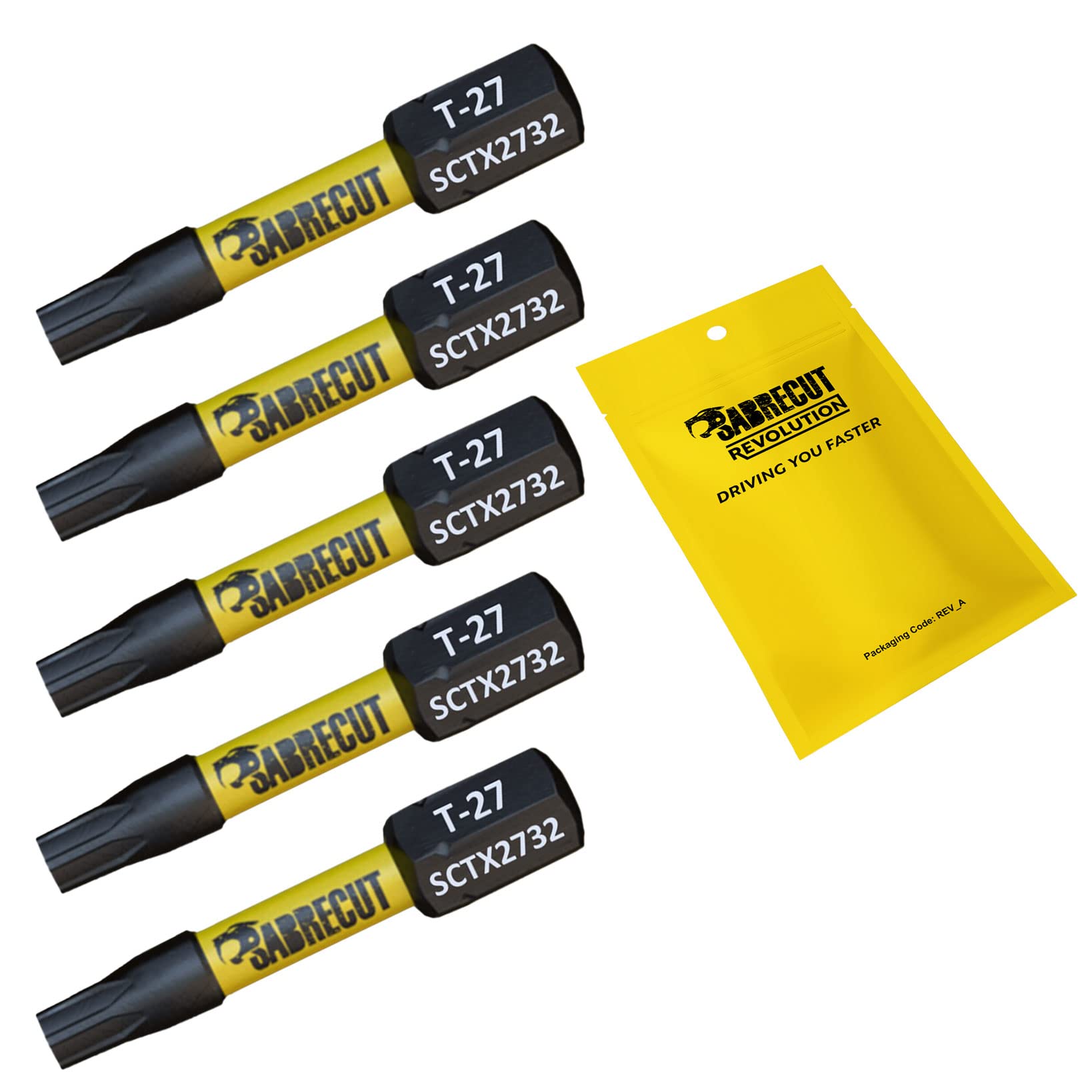 5 x SabreCut SCTX2732_5 32mm T27 TX27 Magnetic Impact Screwdriver Driver Bits Set Torx Heavy Duty