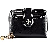 PRLINJSK Cute Wallet for Women, Small Leather Bifold Wallet, Vintage Goth Purse Gift with Zipper Coin Pocket, Black
