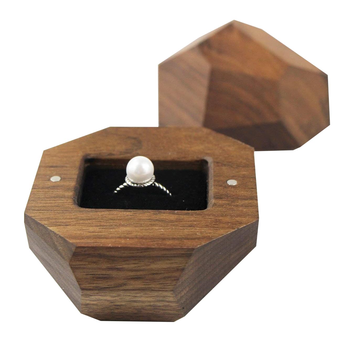UOOOM Wooden Ring Box with Black Velvet Lining Engagement Ring Case (Walnut)