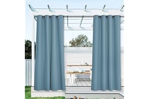 NICETOWN 2 Panels Pool Outdoor Curtains for Patio Waterproof, Stainless Steel Grommet Privacy Vertical Drapes Window Treatments for Porch/Shower, Teal, W55 Inch by L95 Inch