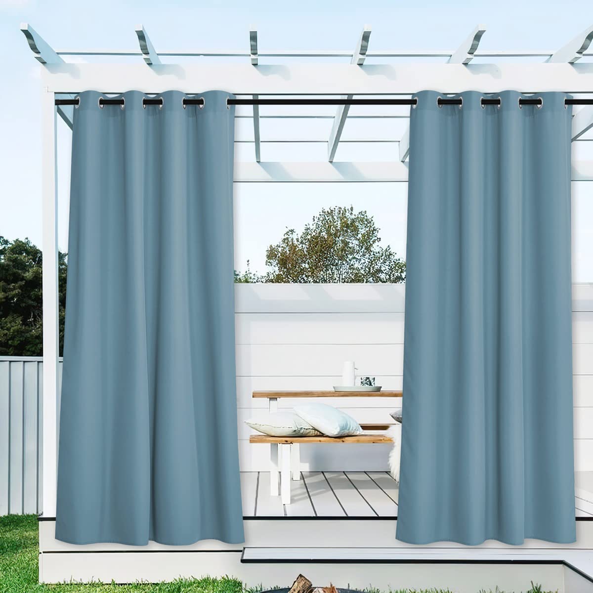 NICETOWN Outdoor Curtains for Patio Waterproof Extra Wide 2 Panels, Rustproof Grommet Indoor Outdoor Porch Curtains & Drapes for Gazebo/Cottage, W72 x L84 Inch, Teal Image