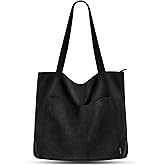 Prite Corduroy Tote Bag for Women Large Shoulder Bag with Zipper and Pockets for College Work Travel Shopping