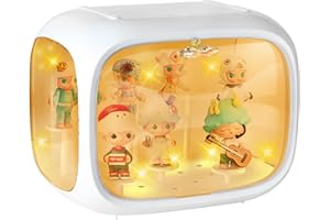 DOZZIOR Display Case for Figures with Adjustable Light, Acrylic Display Case for Blind Box Collectibles Action Figures Pop Mart, Clear Display case with Door Dust and Moisture