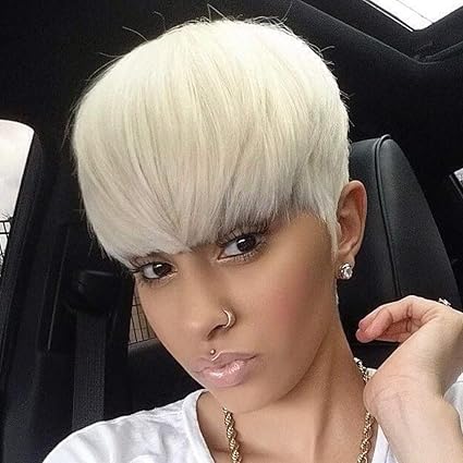 Beisd Mixed Blonde White Wig Short Pixie Cuts Hair Wigs For Women Girls Short Wigs Heat Resistant Synthetic Wigs For Women