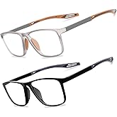JixGien 2 Pack Reading Glasses for Men，Sports Style Blue Light Blocking Readers with Anti Glare Filter Lightweight Eyeglasses