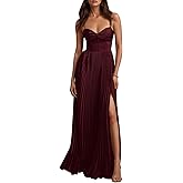 Sotytic Formal Winter Wedding Guest Dress Satin A Line Long Pleated Bridesmaid Dresses for Women Evening Gown with Slit