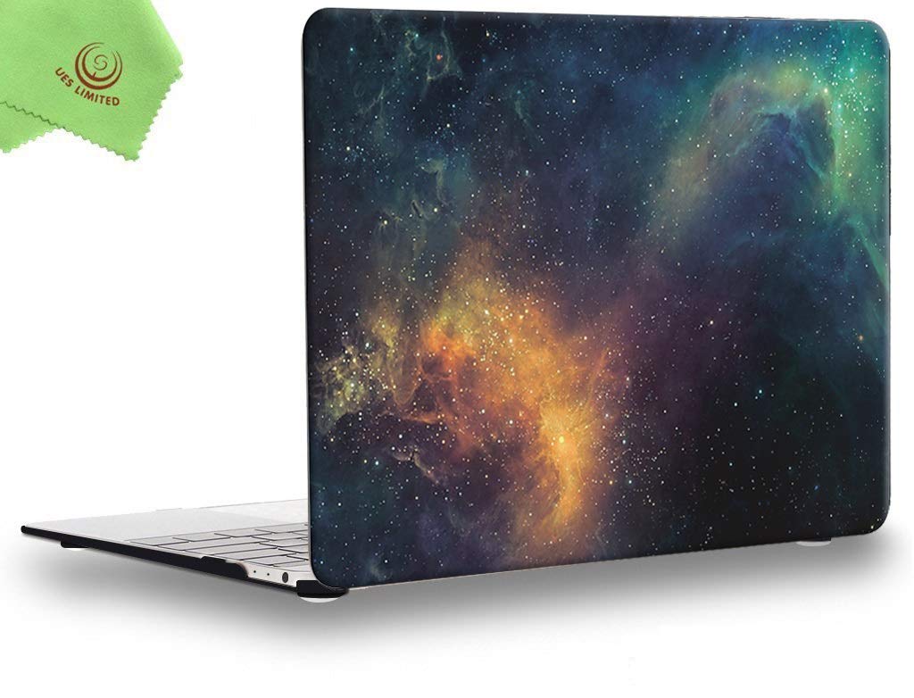 UESWILL Retina 12 inch Galaxy Pattern Hard Shell Case Cover Compatible with MacBook 12 inch (Model: A1534) + Microfibre Cleaning Cloth,Nebula/Green