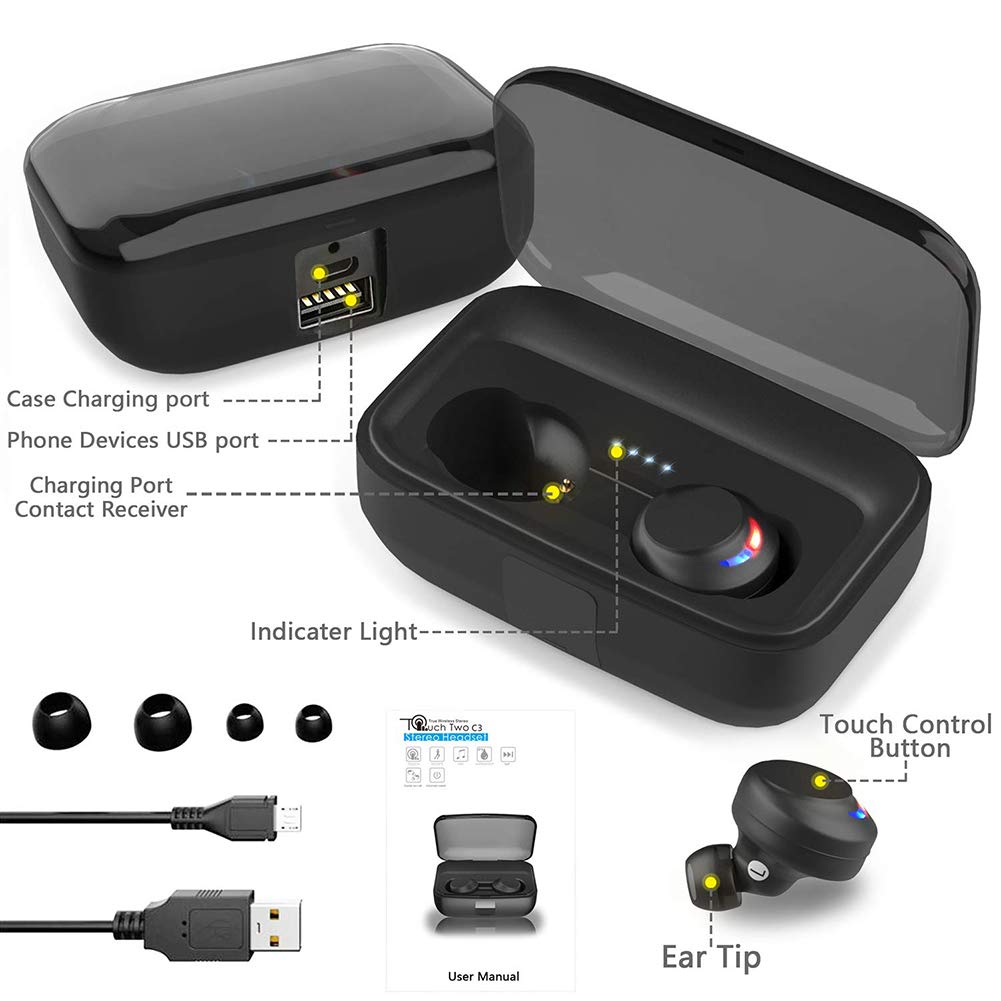 Wireless Earbuds Bluetooth 5 0 Headphones With Microphone Ipx8 Waterproof Deep Bass Stereo Sound Auto Paring True Wireless Earbuds With Charging Case Dealxeed