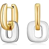 MYCUTEY Two Tone Earrings For Women Detacheable Paperclip/Flower/Heart Statement Earrings Mixed Metal Link Earring Gold And Silver Jewelry Gift