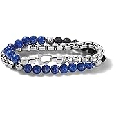 Bulova Jewelry Men's Classic Double-Wrap Box Chain and Beaded Bracelet with Tuning Fork Closure