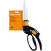 Fiskars Shear Ease Grass Shears - 5" Stainless Steel Blades - 360-Degree Swivel Blade Plant Cutting Scissors - Garden Shears and Grass Cutter, Black