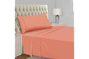 Mejoroom Twin Sheet Set - Kids Sheet & Pillowcase Sets - Hotel Luxury Twin Sheets for Boys Girls -Deep Pocket Fitted Sheet,Hypoallergenic,Wrinkle& Breathable,Fade Resistant - 3 Piece(Twin,Coral)
