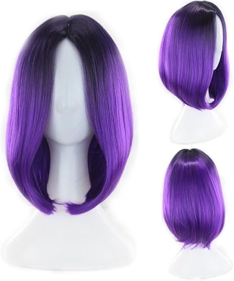 Amazon Co Jp ヘアエクステンション Fashianナチュラルグラデーションカラーかつら女性用ショートボボヘッドかつら髪耐熱性かつら長さ35cm 色 紫の ホーム キッチン
