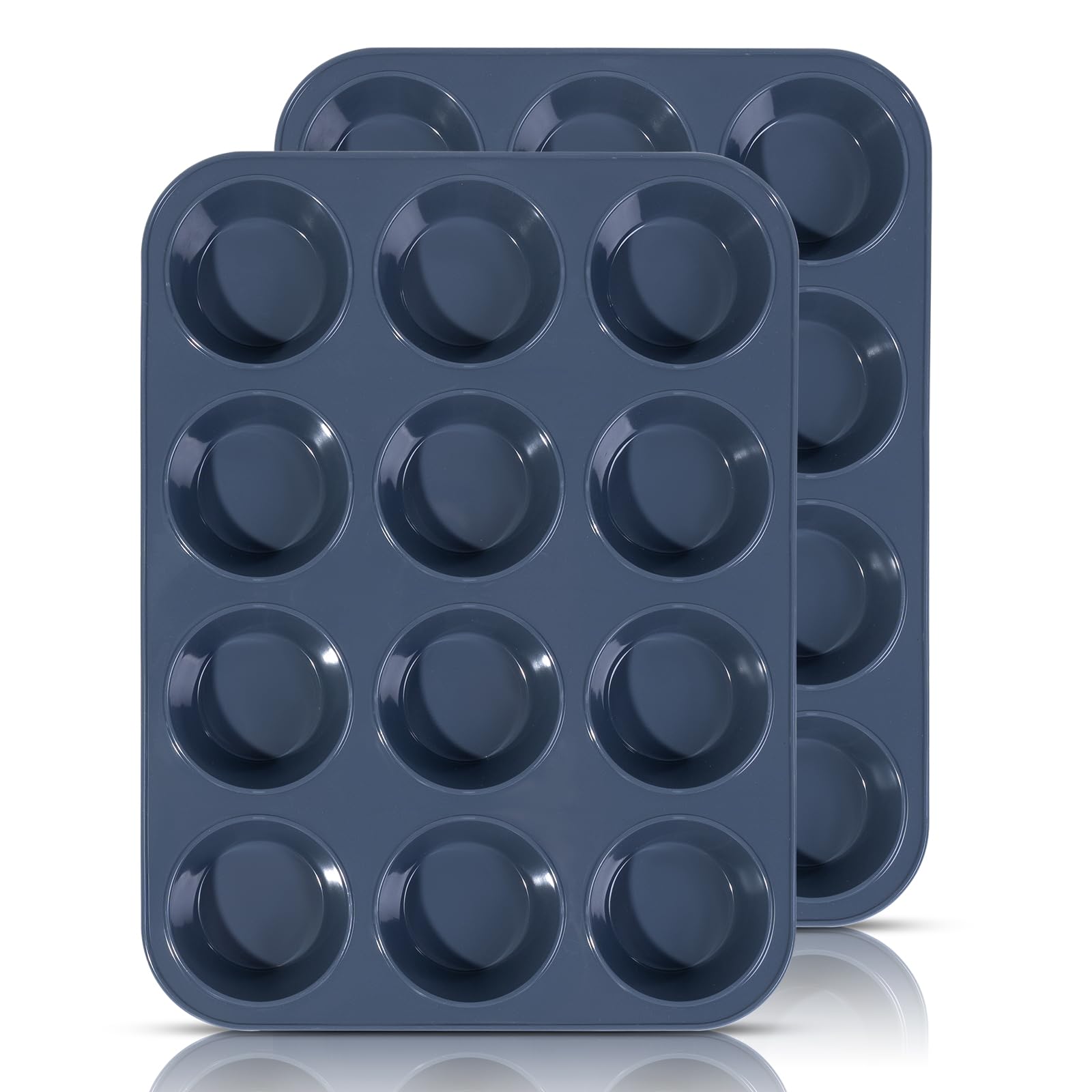 SUPER KITCHEN Set of 2 Large Muffin Tray 12 Cup Silicone Muffin Pan, Non-Stick Muffin Cupcake Tin, Baking Mould for Muffins or Cupcakes, Bakeware 33 x 25 x 3 cm (Grey)