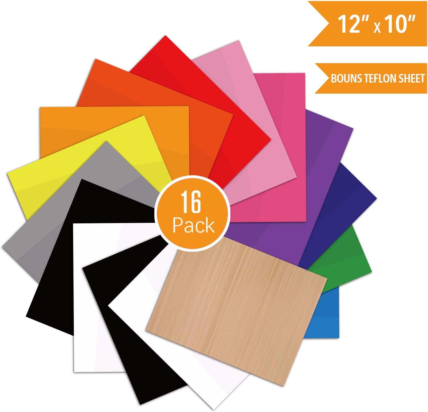 PowerPress Heat Transfer Bundle-Iron on Vinyl-12 x 10 Inches Assorted Colors Vinyl, Bouns Teflon Sheet, 15 Pack